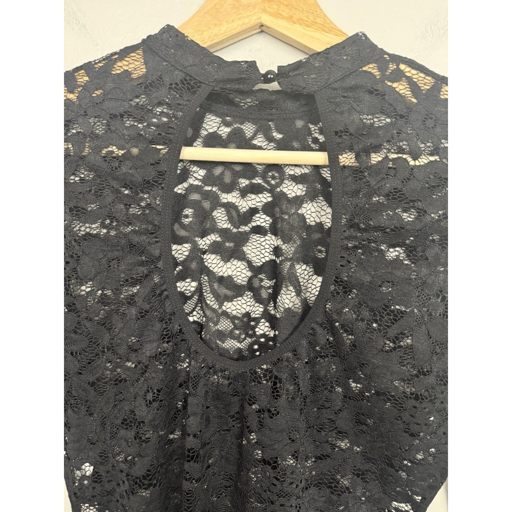 Black Lace Bell Sleeve Bodysuit Mock Neck Witchy Vamp Whimsigoth Gothic Glam M - Picture 5 of 10